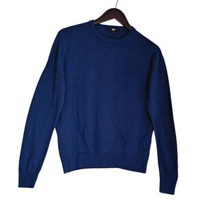 Uniqlo Navy -100% Wool  Blue‎ Crew Neck Long Sleeve Wool Sweater Men's Size L